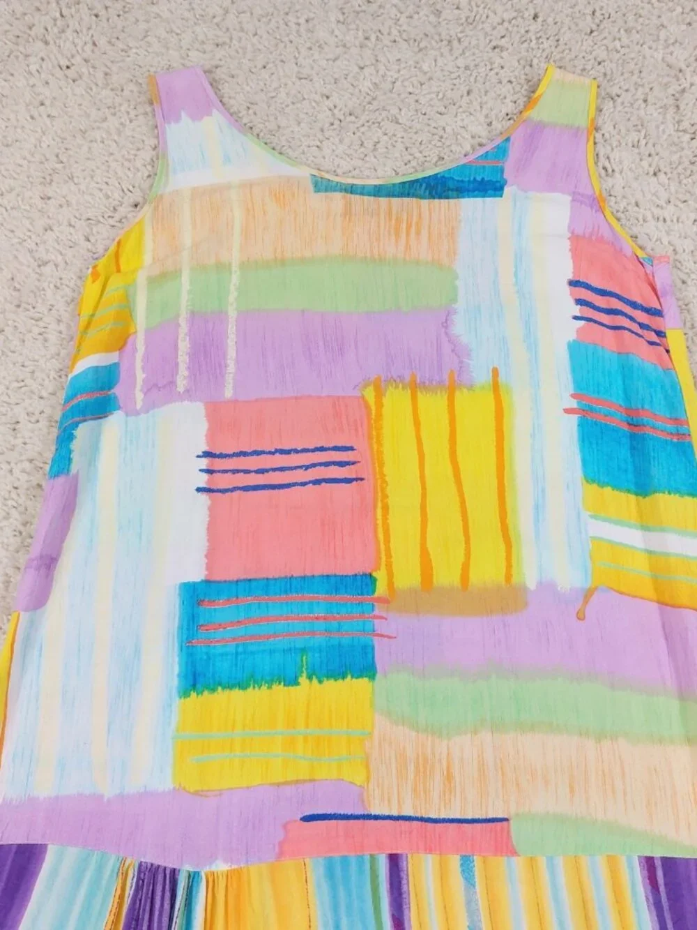 Vintage Jams World Tank Dress Womens Small, Colorful Brushstroke Print Hawaiian